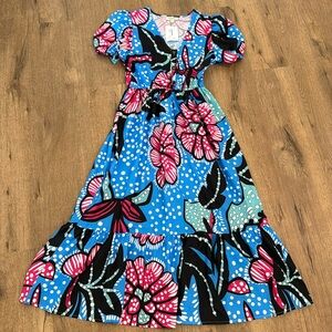 NWT Pink Ripple Blue Floral Maxi Dress